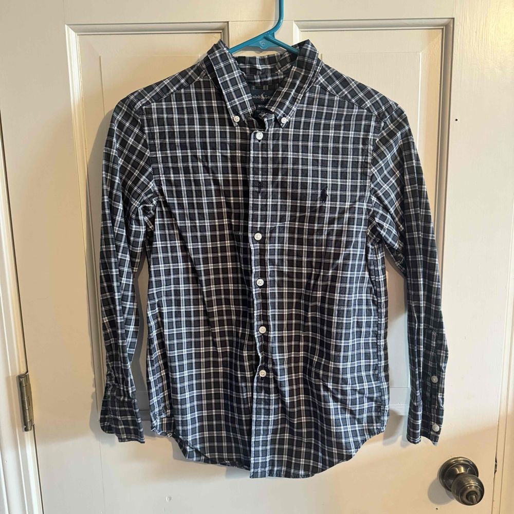 Ralph Lauren Boys Blue Long Sleeve Button Up Shirt Size Medium